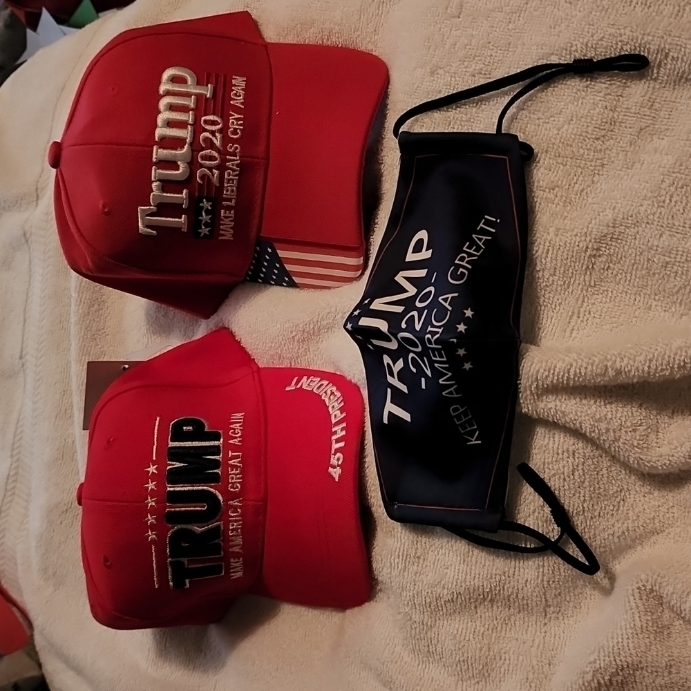 Trump Flag and 2 hats and face mask